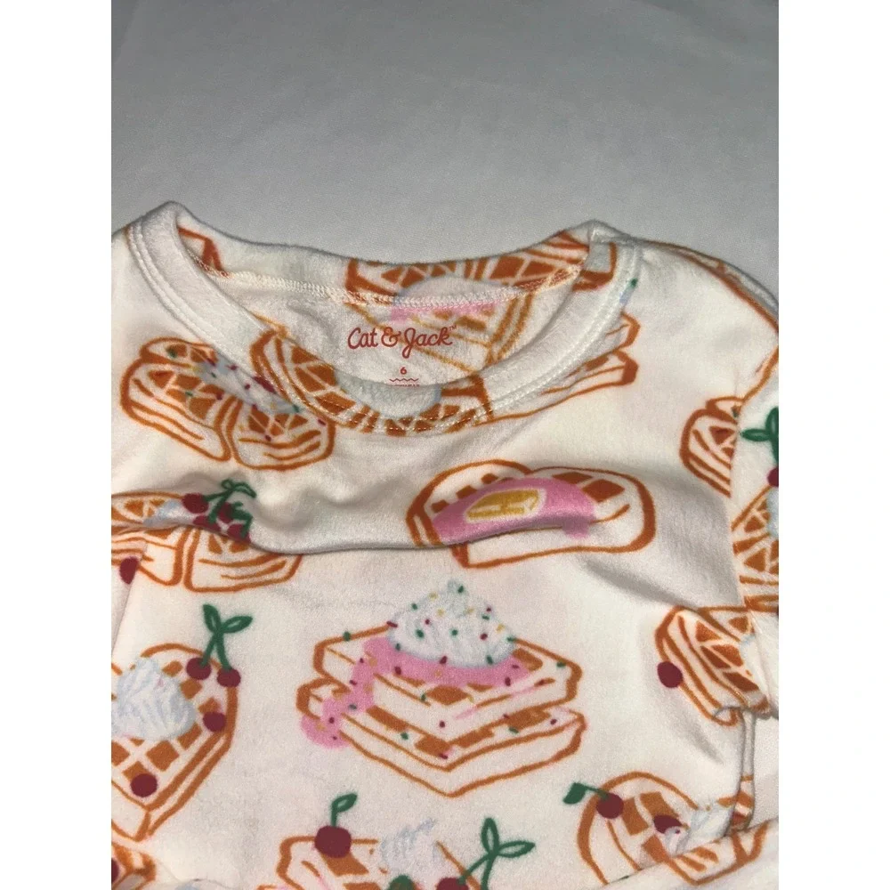 Cat & Jack Kids Waffle Print Fleece Pajama Set 2-Piece‎ Cream Size 6 NWT